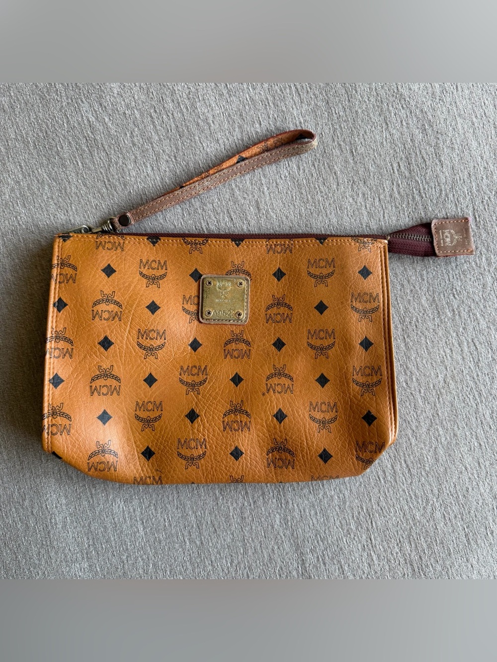 Vintage Rare MCM West Germany Cognac Visetos Monogram Clutch Wristlet Pouch Bag
